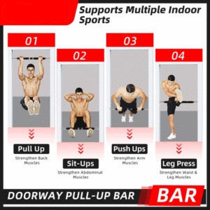 adjustable door frame pull up bar – home gym chin up equipment with soft padded handles
