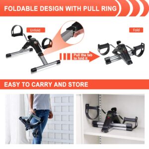 foldable mini bike pedal exerciser – portable under desk leg & arm workout machine with adjustable resistance & lcd display for home & office fitness