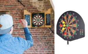 2 in 1 basketball & magnetic dart game for kids – indoor sports play set with ball, pump & hoop