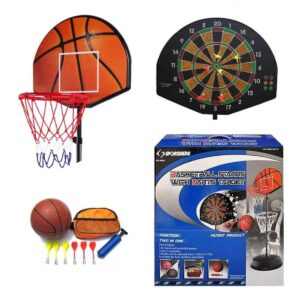 2 in 1 basketball & magnetic dart game for kids – indoor sports play set with ball, pump & hoop