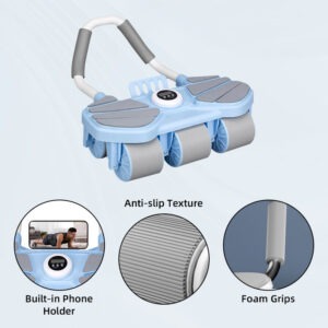 6 wheel automatic rebound ab roller with elbow support & timer – heavy duty core & abs trainer for home gym