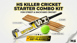hs killer cricket starter combo kit – 1 hs killer bat, 6 stumps & 1 tape tennis ball for street & backyard cricket