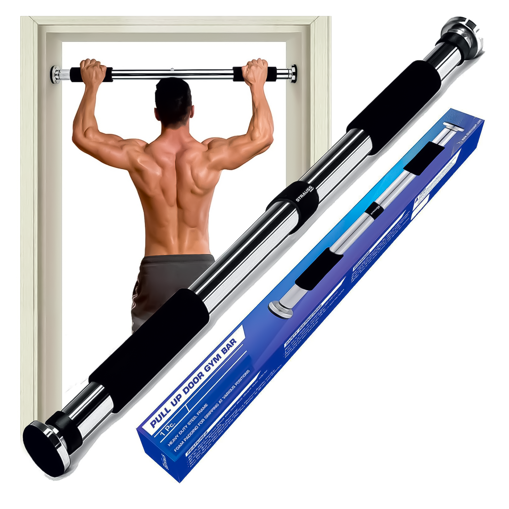 adjustable door frame pull up bar – home gym chin up equipment with soft padded handles