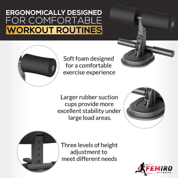 portable adjustable sit up assistant bar – home core workout equipment with strong suction base