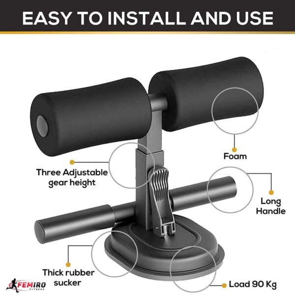 portable adjustable sit up assistant bar – home core workout equipment with strong suction base