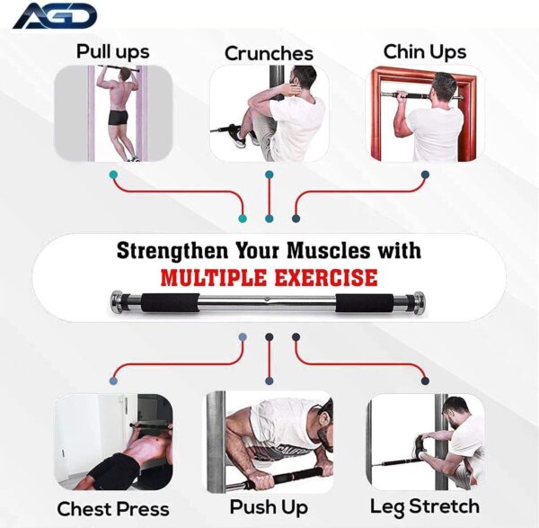 adjustable door frame pull up bar – home gym chin up equipment with soft padded handles