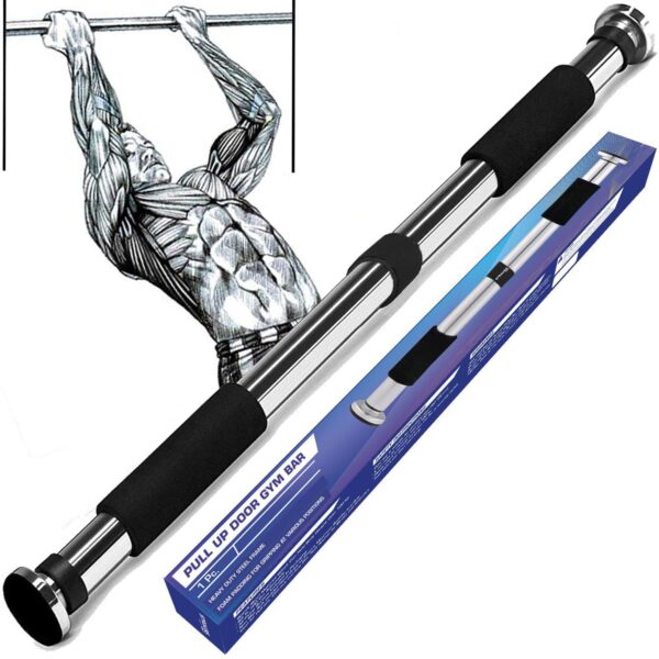 adjustable door frame pull up bar – home gym chin up equipment with soft padded handles
