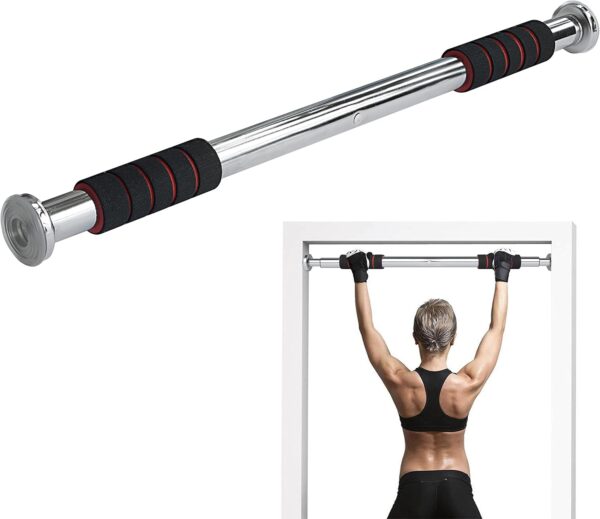 adjustable door frame pull up bar – home gym chin up equipment with soft padded handles