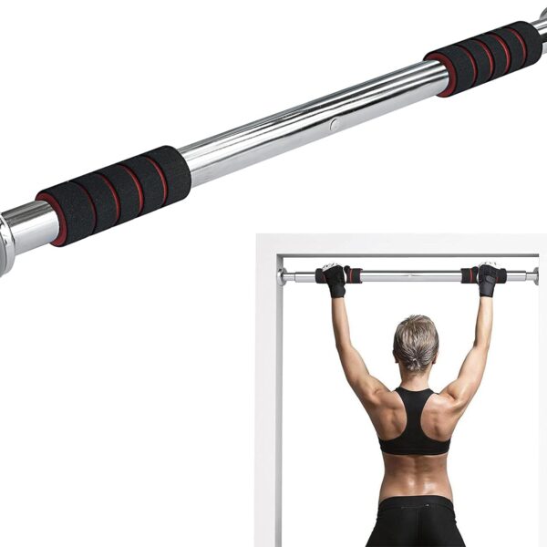 adjustable door frame pull up bar – home gym chin up equipment with soft padded handles