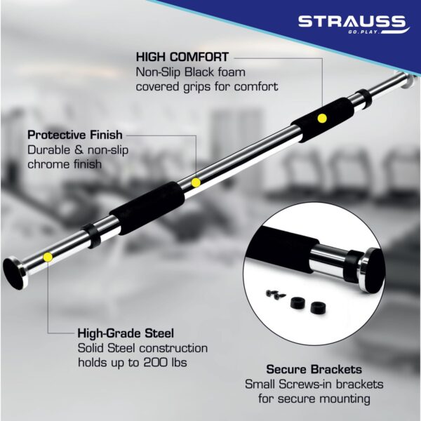 adjustable door frame pull up bar – home gym chin up equipment with soft padded handles