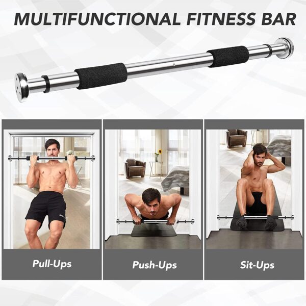 adjustable door frame pull up bar – home gym chin up equipment with soft padded handles