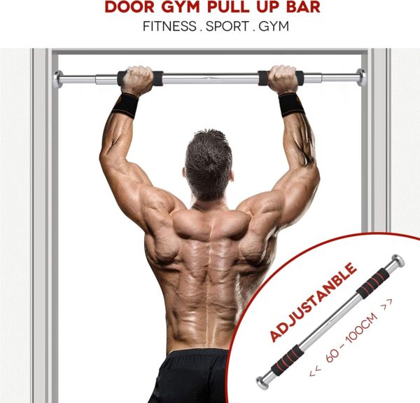 adjustable door frame pull up bar – home gym chin up equipment with soft padded handles