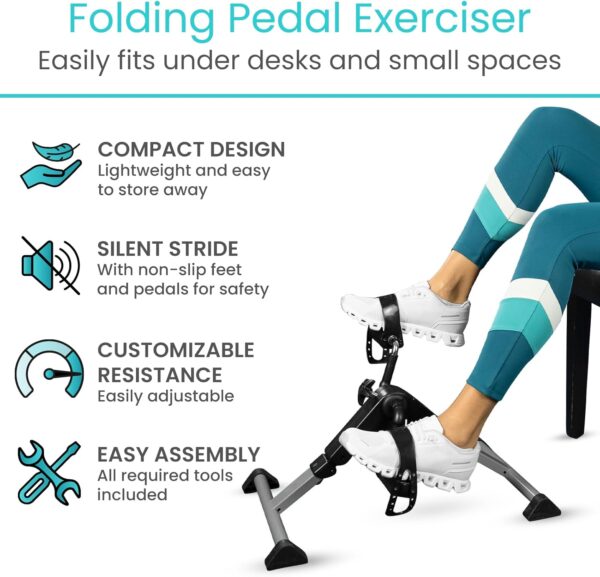 foldable mini bike pedal exerciser – portable under desk leg & arm workout machine with adjustable resistance & lcd display for home & office fitness