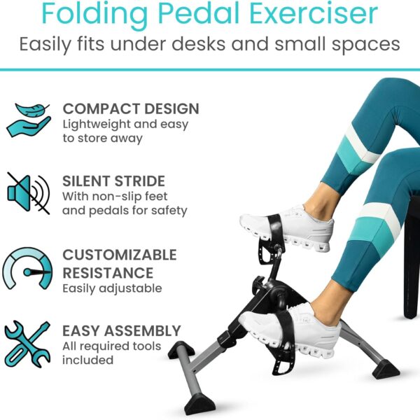 foldable mini bike pedal exerciser – portable under desk leg & arm workout machine with adjustable resistance & lcd display for home & office fitness
