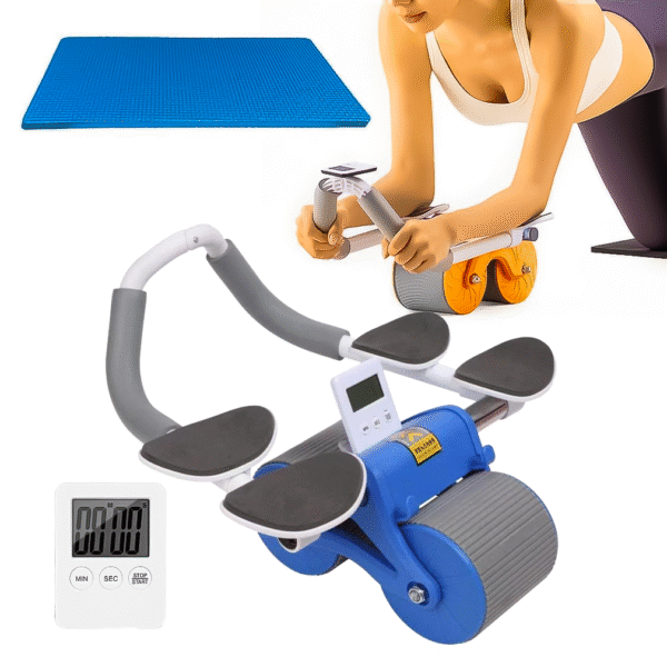 automatic rebound ab roller with double elbow support & timer – dual wheel fitness gear