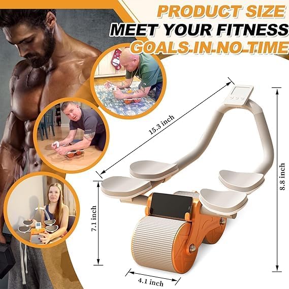 automatic rebound ab roller with double elbow support & timer – dual wheel fitness gear