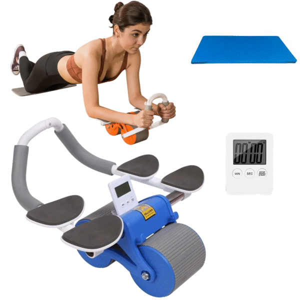 automatic rebound ab roller with double elbow support & timer – dual wheel fitness gear