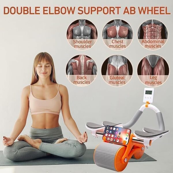 automatic rebound ab roller with double elbow support & timer – dual wheel fitness gear
