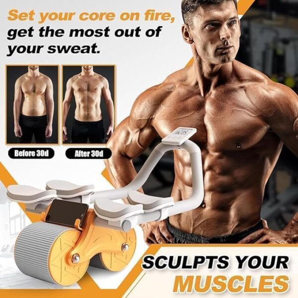automatic rebound ab roller with double elbow support & timer – dual wheel fitness gear