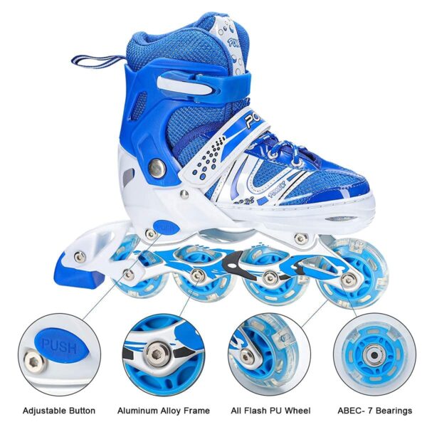 4 wheel adjustable inline skating shoes | pro speed roller skates for kids & adults