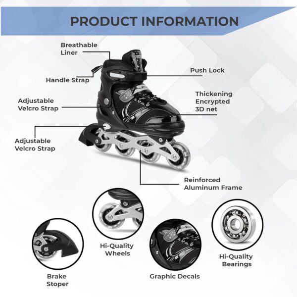 4 wheel adjustable inline skating shoes | pro speed roller skates for kids & adults