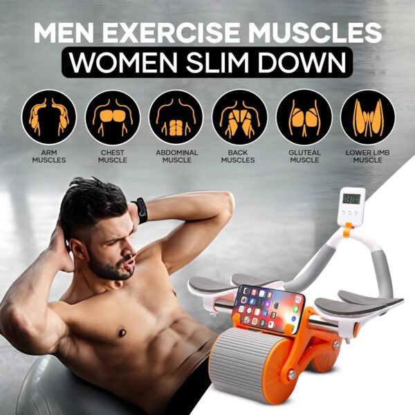 automatic rebound ab roller with double elbow support & timer – dual wheel fitness gear