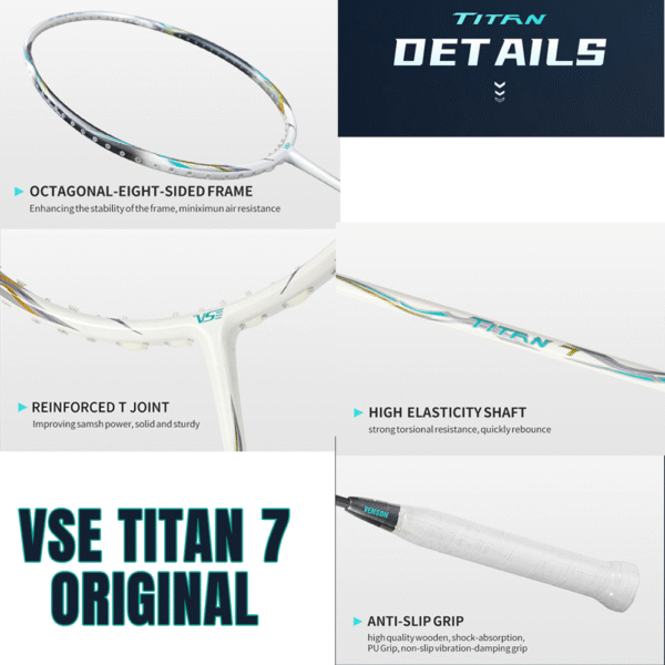 vse titan 7 original badminton racket – premium power, speed & control | lightweight 4u, high tension, premium build