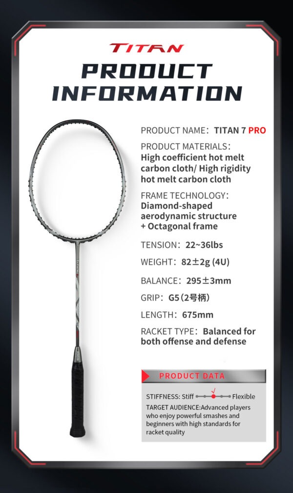 vse titan 7 pro original badminton racket – lightweight 4u | high tension power, speed & precision control