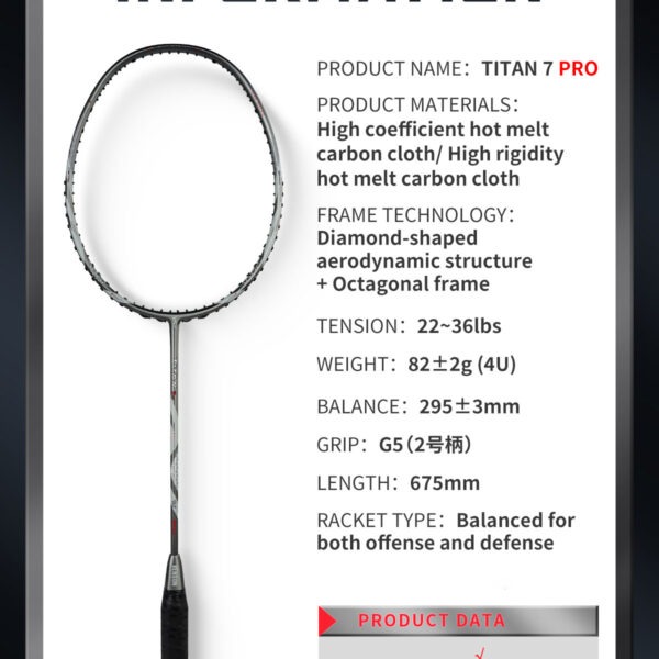 vse titan 7 pro original badminton racket – lightweight 4u | high tension power, speed & precision control