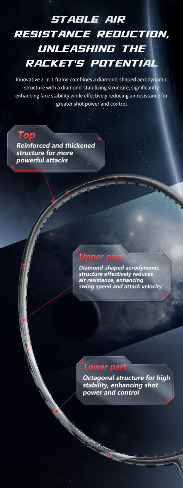 vse titan 7 pro original badminton racket – lightweight 4u | high tension power, speed & precision control