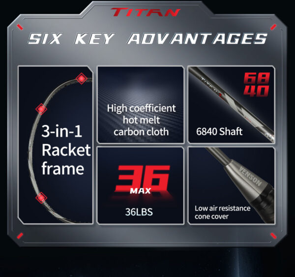 vse titan 7 pro original badminton racket – lightweight 4u | high tension power, speed & precision control