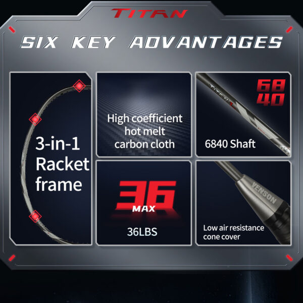vse titan 7 pro original badminton racket – lightweight 4u | high tension power, speed & precision control