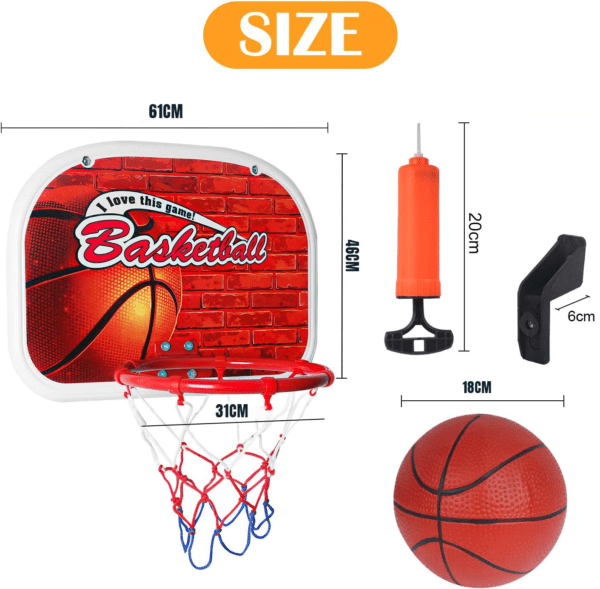 kids wall mounted basketball hoop set with net, ball & pump – indoor & outdoor portable basketball game for children