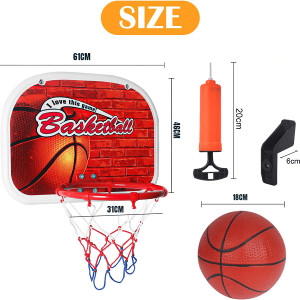 kids wall mounted basketball hoop set with net, ball & pump – indoor & outdoor portable basketball game for children