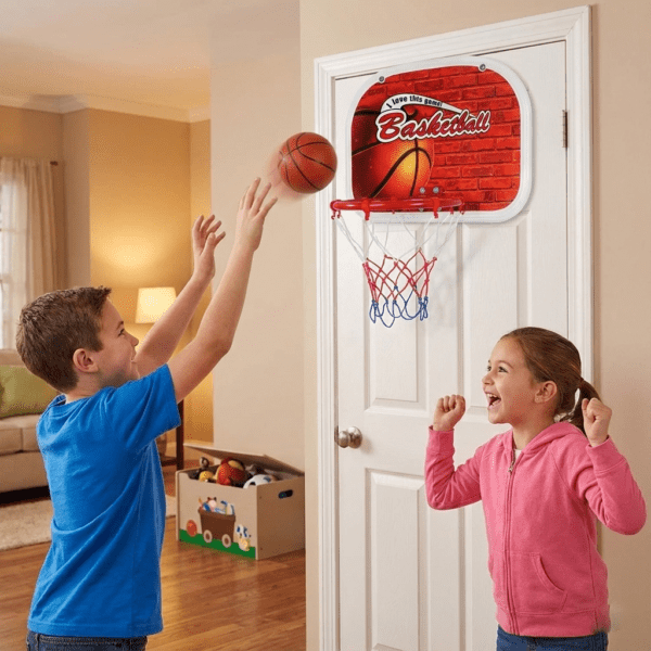 kids wall mounted basketball hoop set with net, ball & pump – indoor & outdoor portable basketball game for children