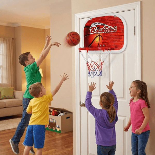kids wall mounted basketball hoop set with net, ball & pump – indoor & outdoor portable basketball game for children