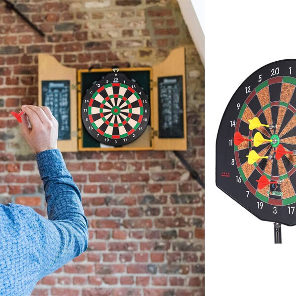 2 in 1 basketball & magnetic dart game for kids – indoor sports play set with ball, pump & hoop