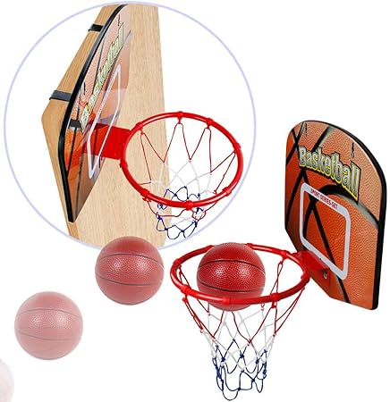 kids wall mounted basketball hoop set with net, ball & pump – indoor & outdoor portable basketball game for children