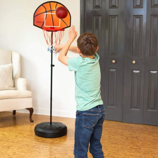 2 in 1 basketball & magnetic dart game for kids – indoor sports play set with ball, pump & hoop