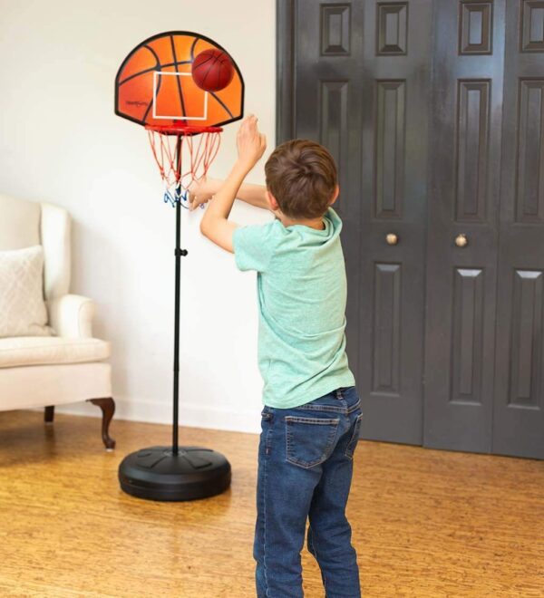 2 in 1 basketball & magnetic dart game for kids – indoor sports play set with ball, pump & hoop