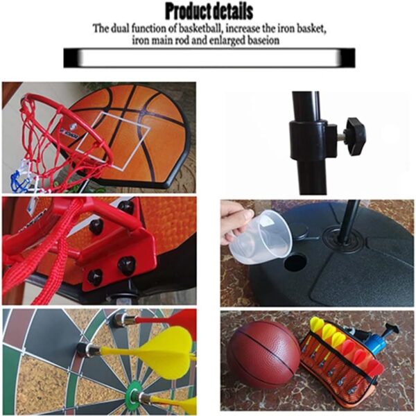 2 in 1 basketball & magnetic dart game for kids – indoor sports play set with ball, pump & hoop