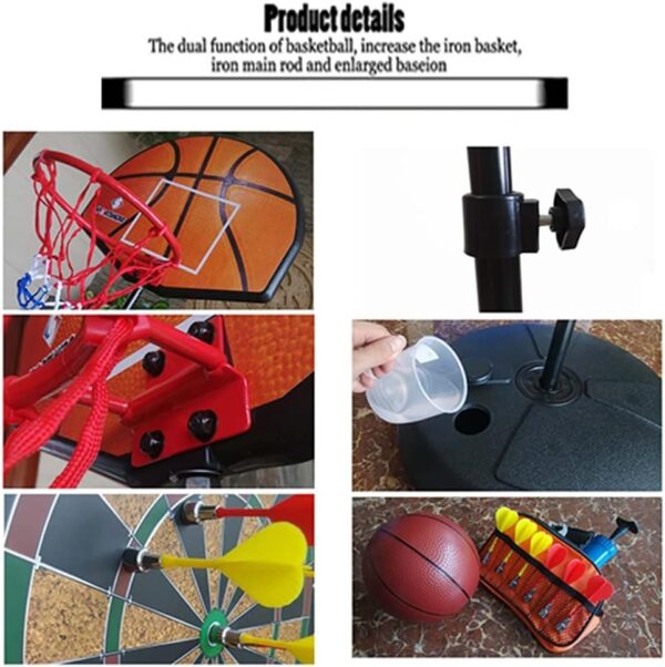 2 in 1 basketball & magnetic dart game for kids – indoor sports play set with ball, pump & hoop