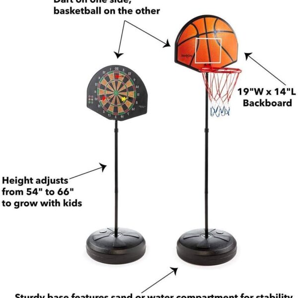 2 in 1 basketball & magnetic dart game for kids – indoor sports play set with ball, pump & hoop