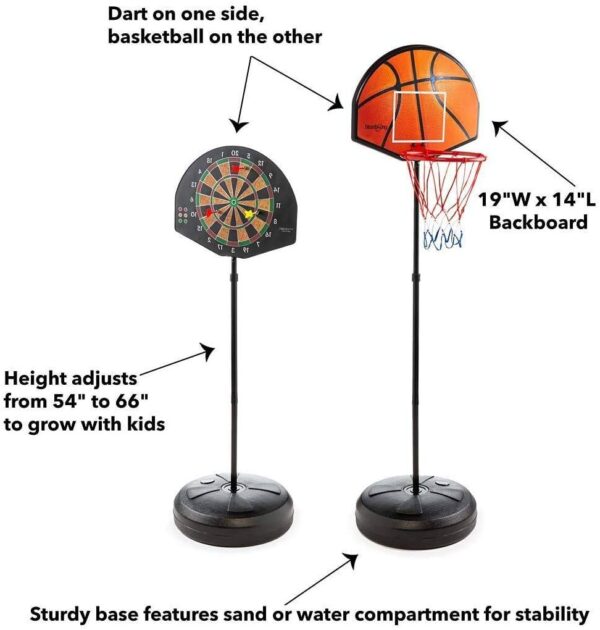 2 in 1 basketball & magnetic dart game for kids – indoor sports play set with ball, pump & hoop