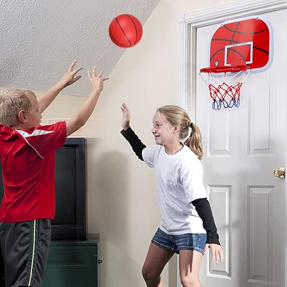 kids wall mounted basketball hoop set with net, ball & pump – indoor & outdoor portable basketball game for children