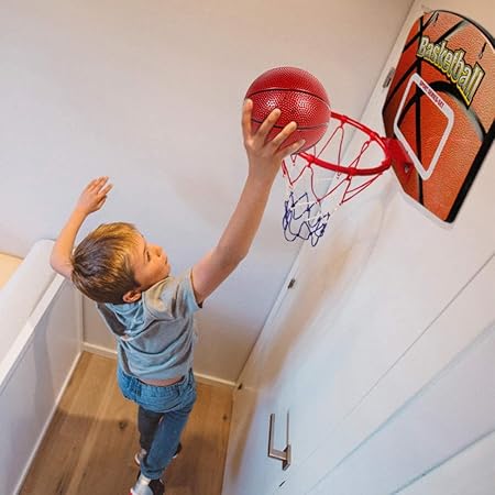 kids wall mounted basketball hoop set with net, ball & pump – indoor & outdoor portable basketball game for children
