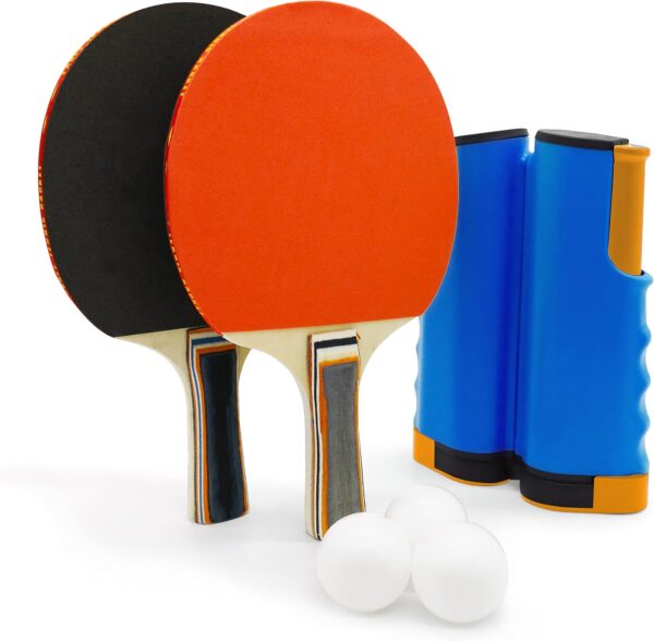 ninja table tennis combo set | 2 rackets + 3 balls with adjustable & foldable tt net – multicolor (sstp)