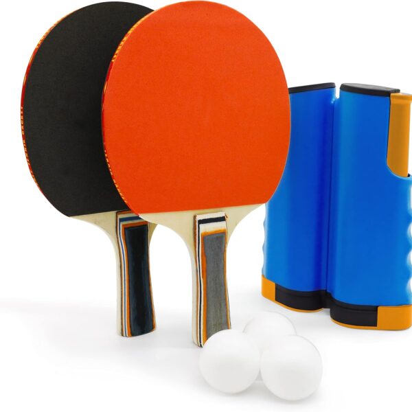 ninja table tennis combo set | 2 rackets + 3 balls with adjustable & foldable tt net – multicolor (sstp)