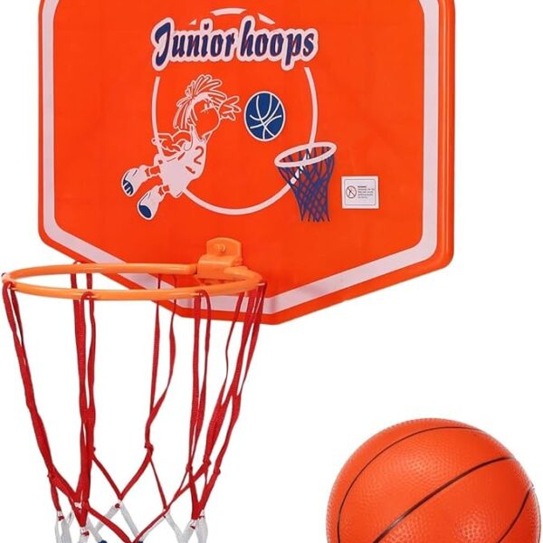 kids wall mounted basketball hoop set with net, ball & pump – indoor & outdoor portable basketball game for children