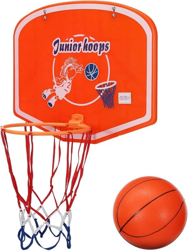 kids wall mounted basketball hoop set with net, ball & pump – indoor & outdoor portable basketball game for children